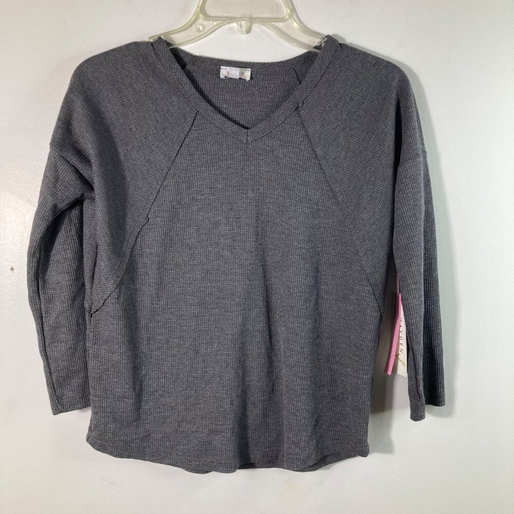 Girls Hayden Girls V Neck Waffle Top Gray L Cotton Polyester Spandex NWT